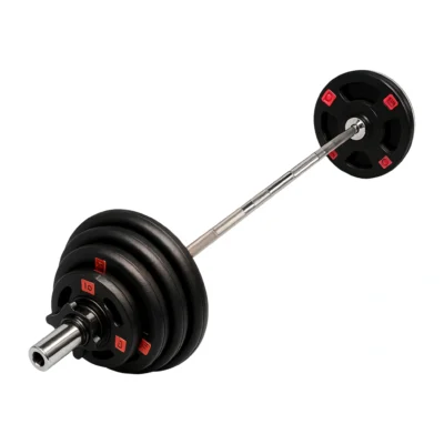 SET OLÍMPICO PLASTIFICADO CON BARRA Y DISCOS (290 lbs)