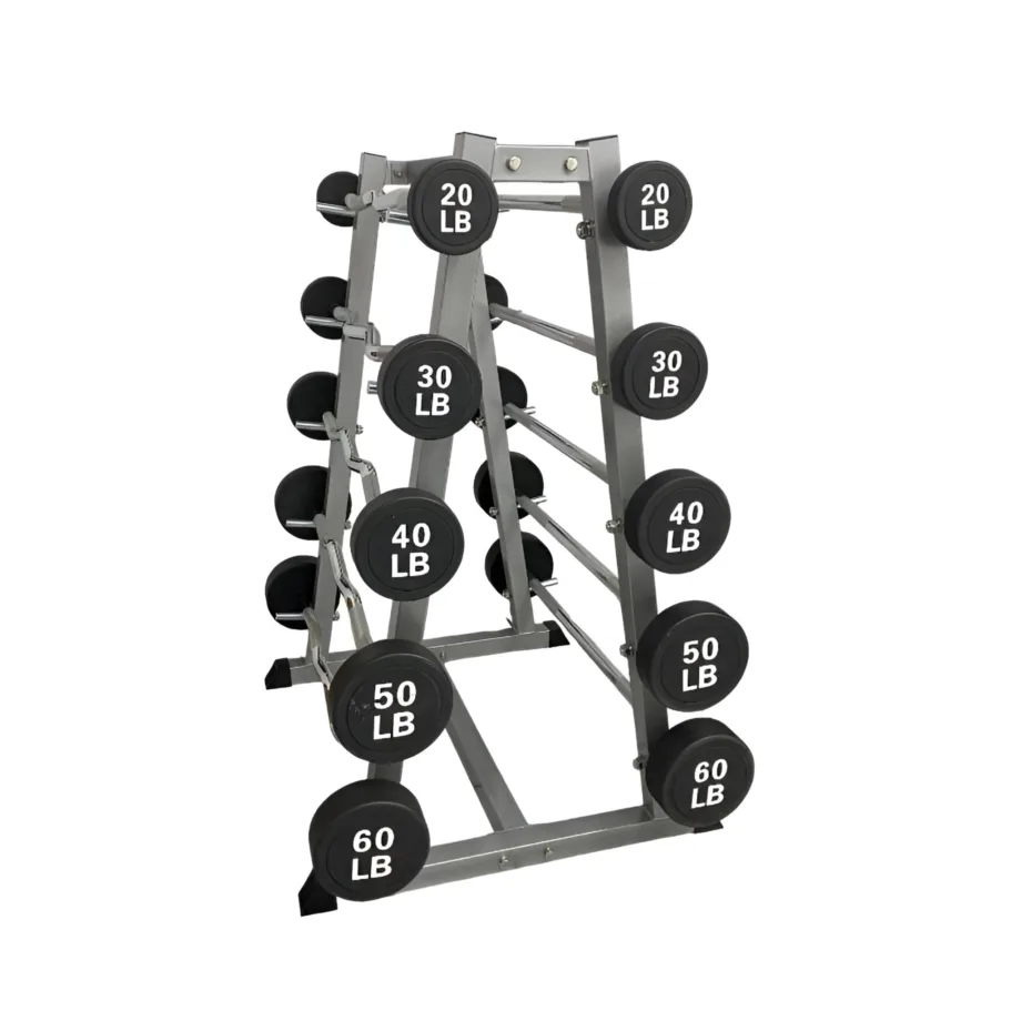 RACK CON 10 BARRAS DE PESO FIJO, 5 CURVAS Y 5 RECTAS 20-60 LBS