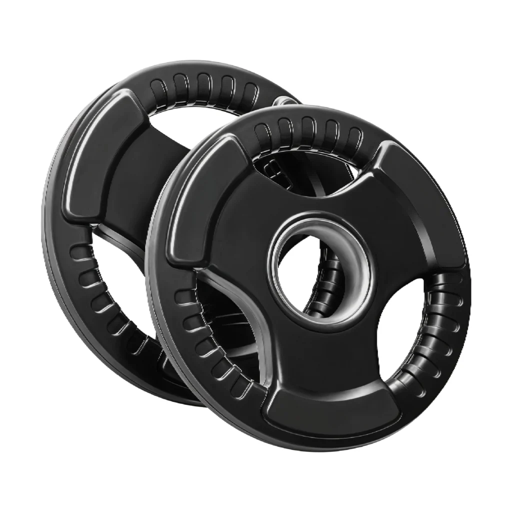 DISCOS OLIMPICOS PLASTIFICADOS EN LIBRAS CON AGARRADERA (5lb- 45lb)